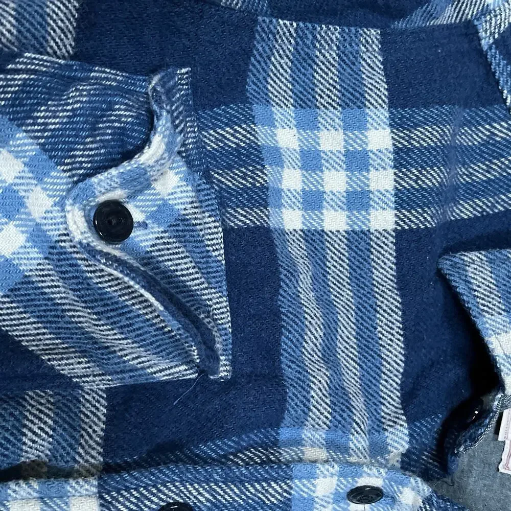 J.Crew Wallace & Barnes Heavyweight Flannel Plaid Shirt Small Blue White K2519
